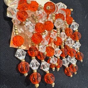 Swarofski Orange & Clear Hand- made Vintage  Crystal Cluster Earring New